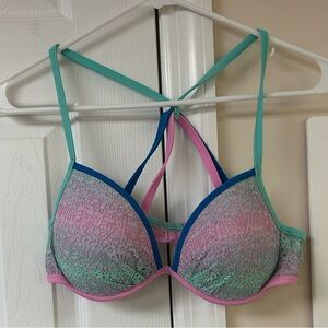 Victorias Secret The Fabulous Push-Up Bikini Top 36C  Rainbow Crochet